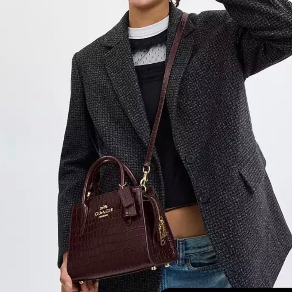 Coach Dark Burgundy Croc-Embossed Satchel
